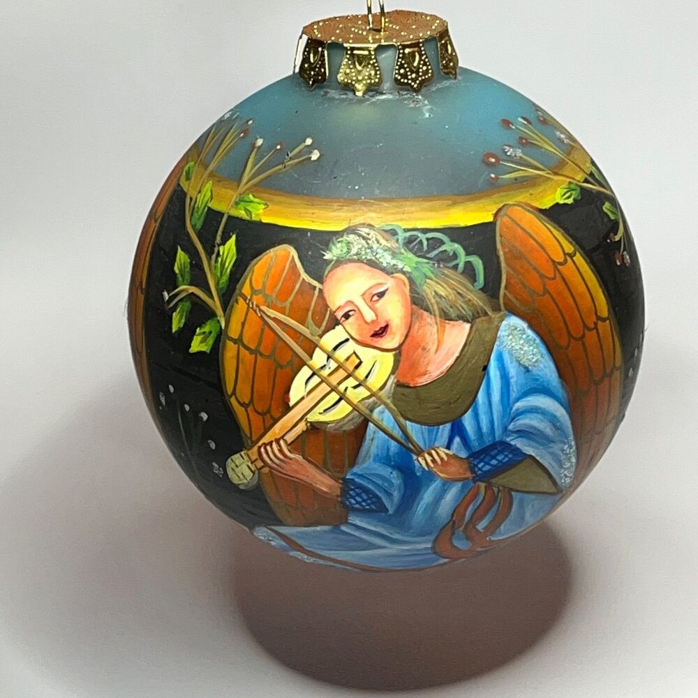 Hand-Painted Vintage Angel Ornament With Musical Instrument Design